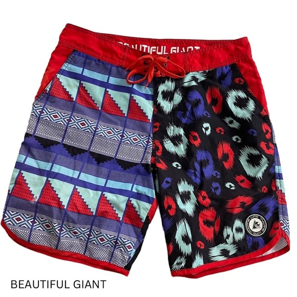 BEAUTIFUL GIANT Men’s Leopard Aztec Print Surf Shorts - Medium - Picture 1 of 7